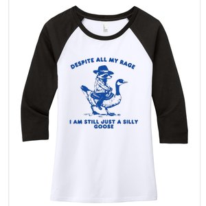 Despite All My Rage I Am Still A Silly Goose Meme Cowboy Raccoon Women's Tri-Blend 3/4-Sleeve Raglan Shirt