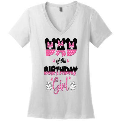 Dad And Mom Birthday Girl Mouse Family Matching Women's V-Neck T-Shirt