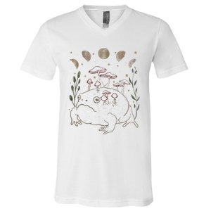 Dark Academia Moon Witchy Goblincore Aesthetic Frog V-Neck T-Shirt