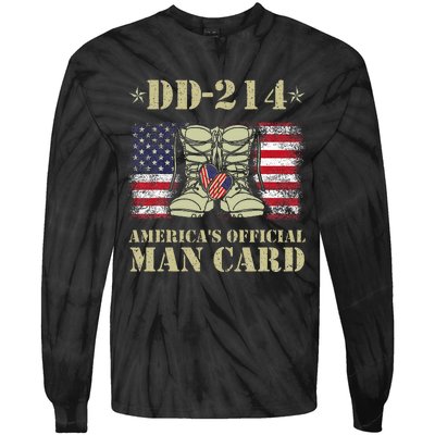 Dd214 Americas Man Card Veteran Day Served Flag Tie-Dye Long Sleeve Shirt