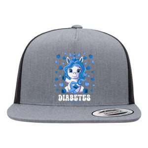 Diabetes Awareness Month Blue Ribbon Unicorn Flat Bill Trucker Hat