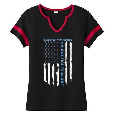 Diabetes Awareness Month American Flag Warrior T1 T2 Ladies Halftime Notch Neck Tee