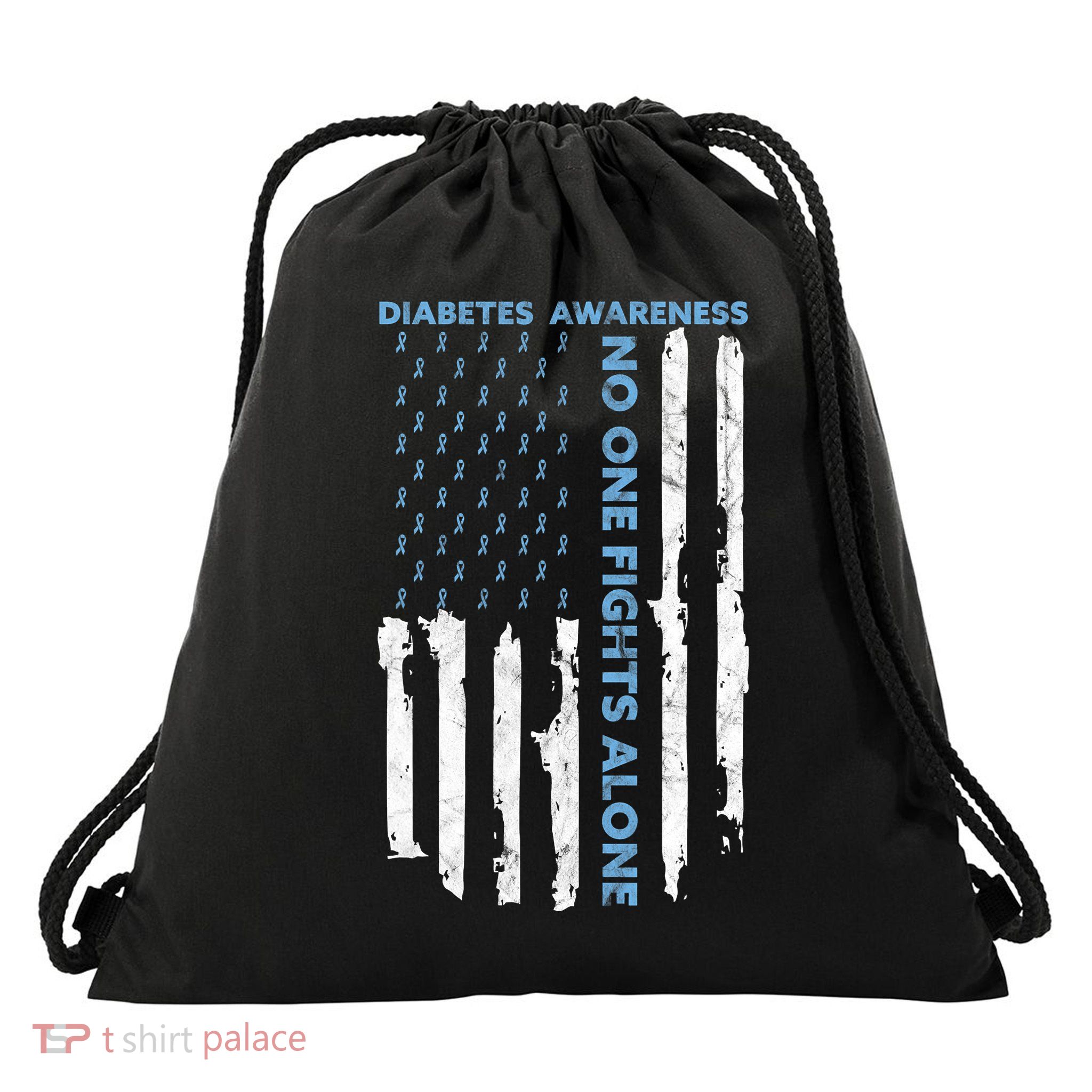 Diabetes Awareness Month American Flag Warrior T1 T2 Drawstring Bag
