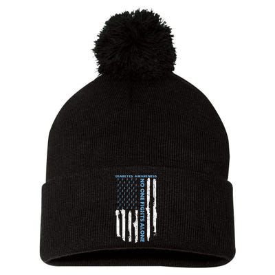 Diabetes Awareness Month American Flag Warrior T1 T2 Pom Pom 12in Knit Beanie