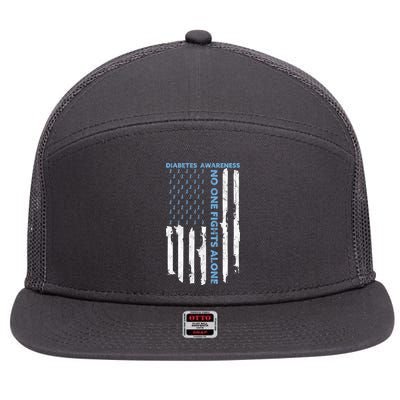 Diabetes Awareness Month American Flag Warrior T1 T2 7 Panel Mesh Trucker Snapback Hat