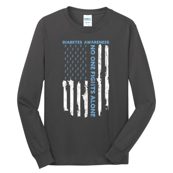 Diabetes Awareness Month American Flag Warrior T1 T2 Tall Long Sleeve T-Shirt