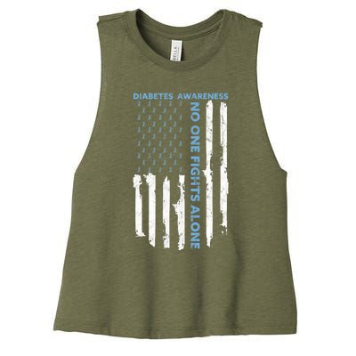 Diabetes Awareness Month American Flag Warrior T1 T2 Women's Racerback Cropped Tank