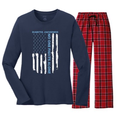 Diabetes Awareness Month American Flag Warrior T1 T2 Women's Long Sleeve Flannel Pajama Set 