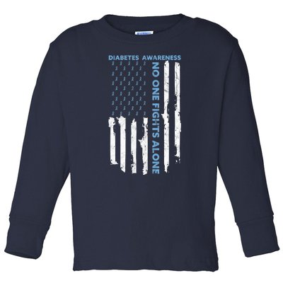 Diabetes Awareness Month American Flag Warrior T1 T2 Toddler Long Sleeve Shirt