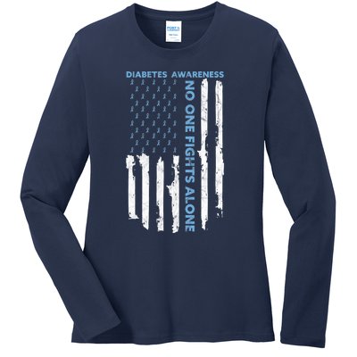 Diabetes Awareness Month American Flag Warrior T1 T2 Ladies Long Sleeve Shirt