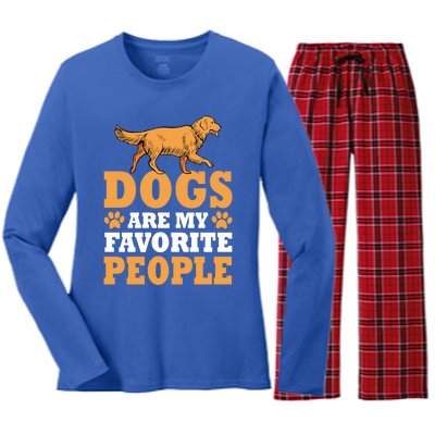 Dogs Are My Favorite People Golden Retriever Lover Gift Women's Long Sleeve Flannel Pajama Set 