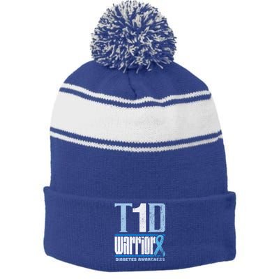 Diabetes Awareness Month T1d Diabetes Warrior Gift Stripe Pom Pom Beanie