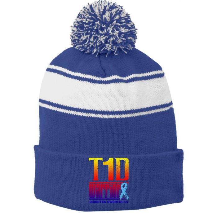 Diabetes Awareness Month T1d Diabetes Warrior Gift Stripe Pom Pom Beanie