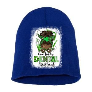 Dental Assistant Messy Bun Teeth Dentist St Patricks Day Cute Gift Short Acrylic Beanie