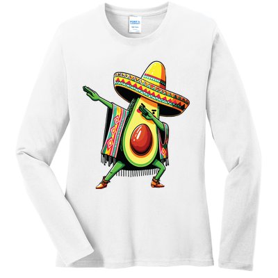 Dabbing Avocado Mexican Poncho Cinco De Mayo Ladies Long Sleeve Shirt