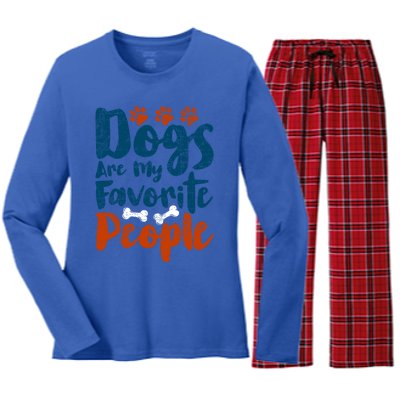 Dogs Are My Favorite People Funny Dog Owner Doggo Funny Gift Women's Long Sleeve Flannel Pajama Set 