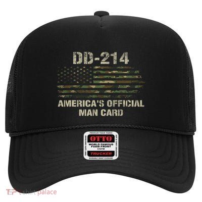 Dd214 Americas Man Card Funny Military High Crown Mesh Back Trucker Hat