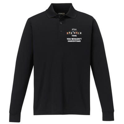 Dyslexia Awareness Month Groovy Retro Gift Performance Long Sleeve Polo