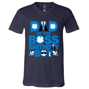 Dad And Mom Boss Birthday Boy Baby Family Decorations V-Neck T-Shirt