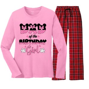 Dad And Mom Birthday Girl Mouse Family Matching Women's Long Sleeve Flannel Pajama Set 