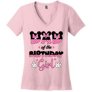 Dad And Mom Birthday Girl Mouse Family Matching Women's V-Neck T-Shirt