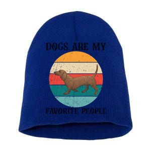 Dogs Are My Favorite People Retro Dachshund Wiener Dog Funny Great Gift Short Acrylic Beanie