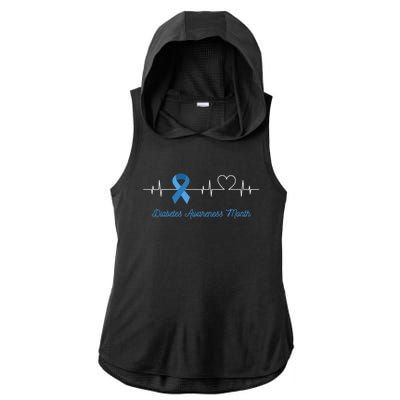 Diabetes Awareness Month Blue Ribbon Heartbeat Meaningful Gift Ladies PosiCharge Tri-Blend Wicking Draft Hoodie Tank