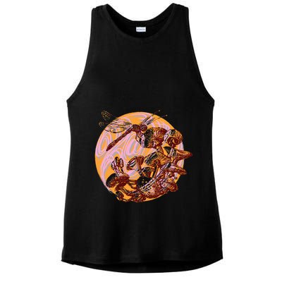 Dragonfly And Mushrooms Cottage Core Ladies PosiCharge Tri-Blend Wicking Tank