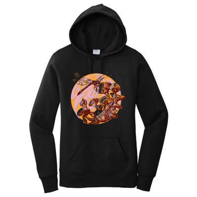 Dragonfly And Mushrooms Cottage Core Women's Pullover Hoodie