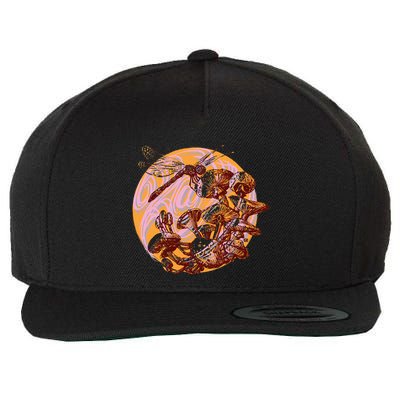 Dragonfly And Mushrooms Cottage Core Wool Snapback Cap