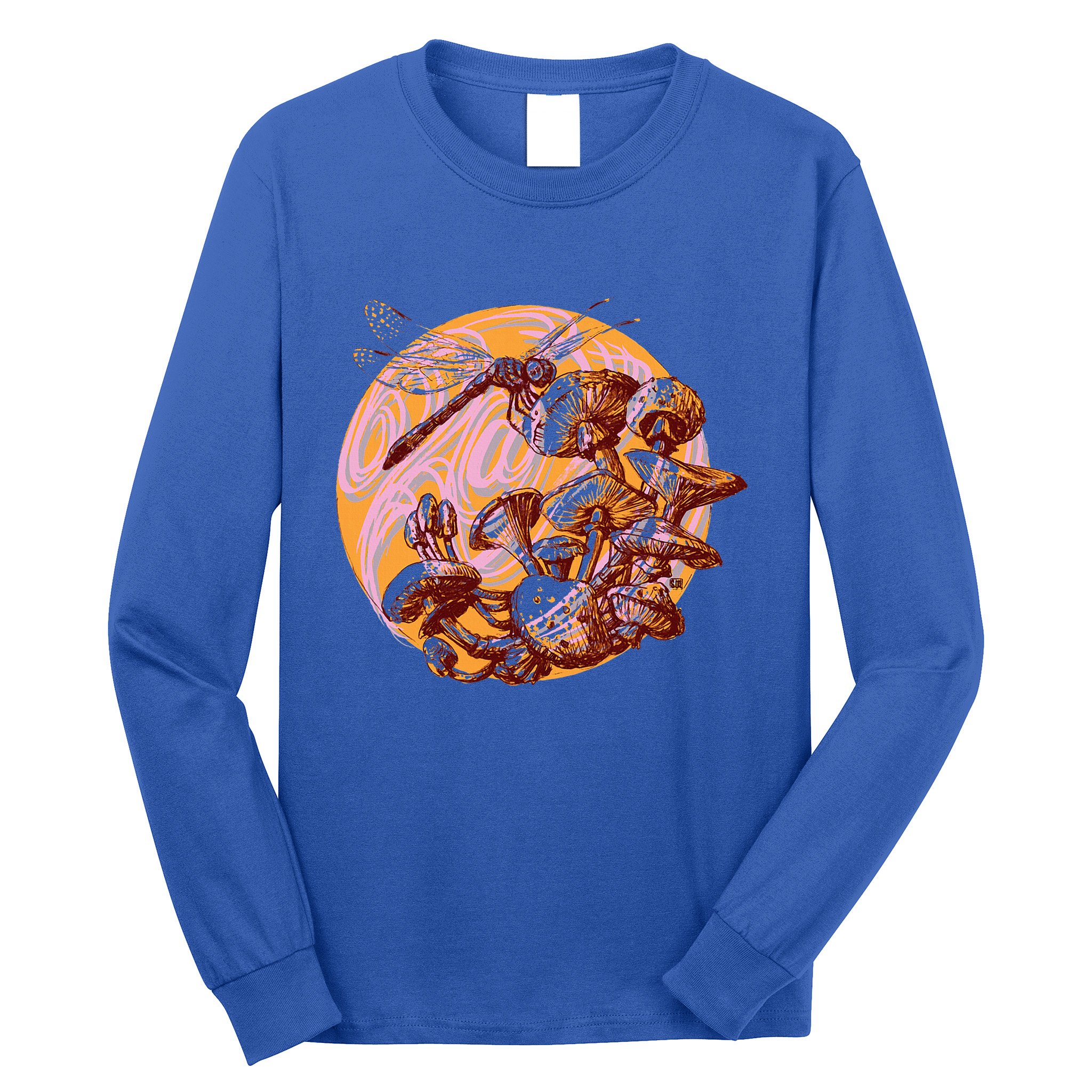 Dragonfly And Mushrooms Cottage Core Long Sleeve Shirt