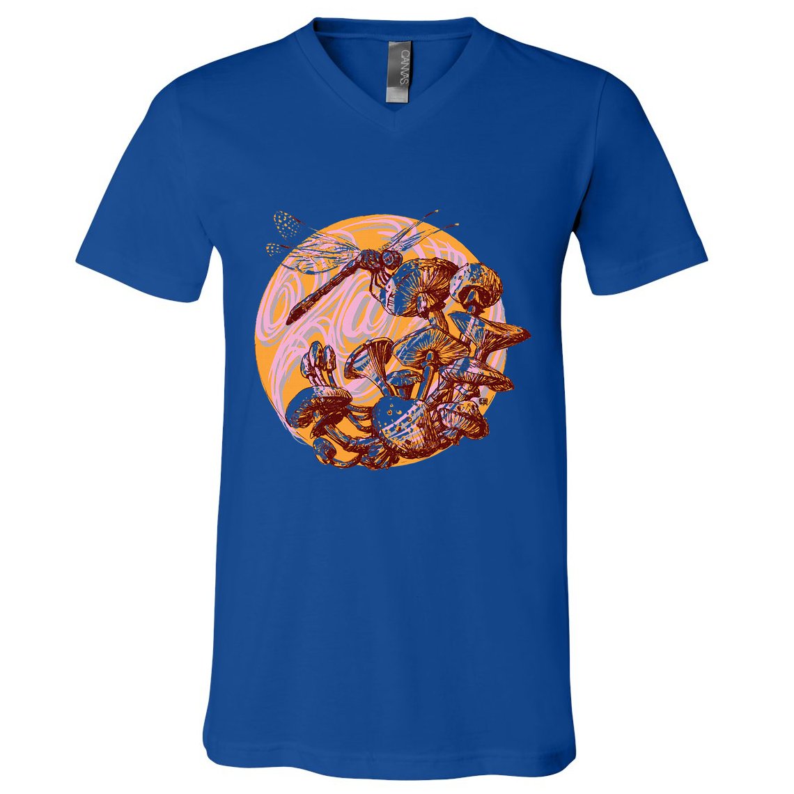 Dragonfly And Mushrooms Cottage Core V-Neck T-Shirt