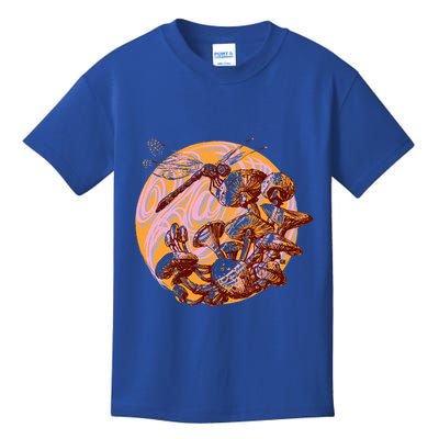 Dragonfly And Mushrooms Cottage Core Kids T-Shirt