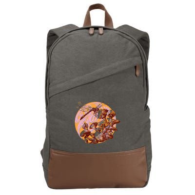 Dragonfly And Mushrooms Cottage Core Cotton Canvas Backpack