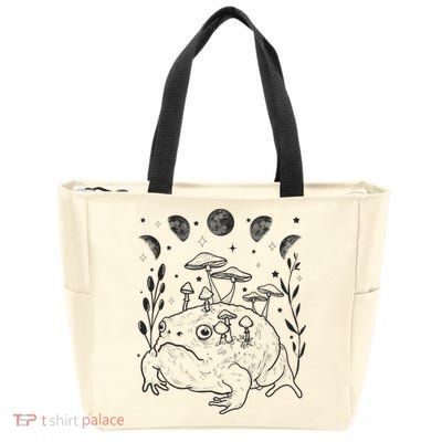 Dark Academia Moon Witchy Goblincore Aesthetic Frog Zip Tote Bag