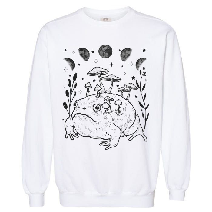 Dark Academia Moon Witchy Goblincore Aesthetic Frog Garment-Dyed Sweatshirt
