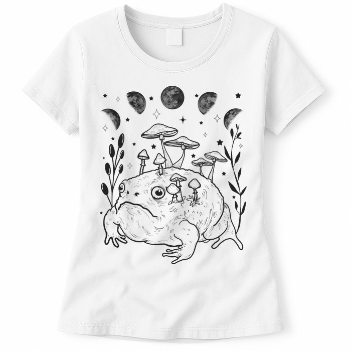 Dark Academia Moon Witchy Goblincore Aesthetic Frog Womens T-Shirt