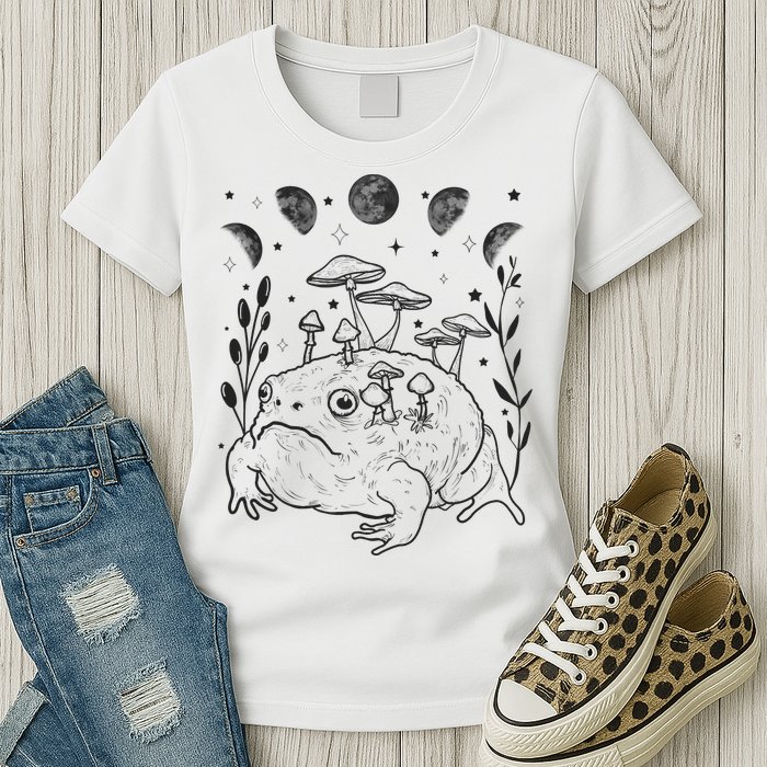 Dark Academia Moon Witchy Goblincore Aesthetic Frog Womens T-Shirt