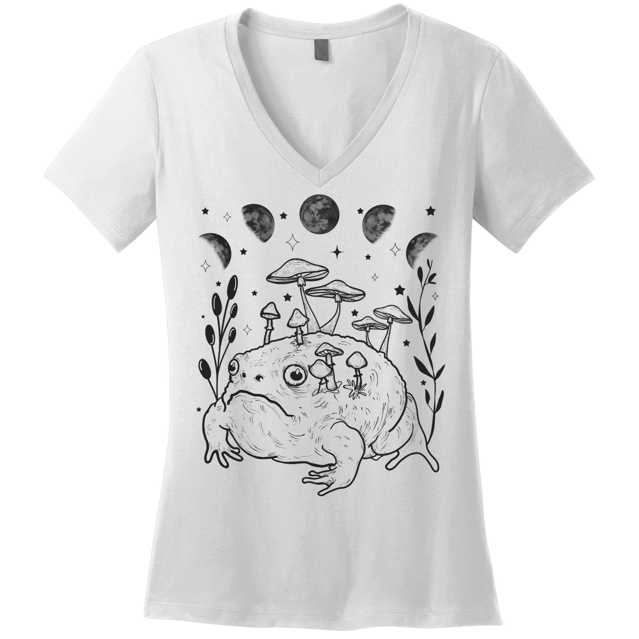 Dark Academia Moon Witchy Goblincore Aesthetic Frog Women's V-Neck T-Shirt