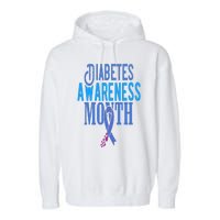 Diabetes Awareness Month Blue Love Ribbon Support T1D T2D Garment-Dyed Fleece Hoodie