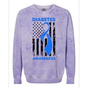 Diabetes Awareness Month American US Flag T1D Blue Ribbon Colorblast Crewneck Sweatshirt