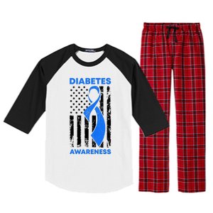 Diabetes Awareness Month American US Flag T1D Blue Ribbon Raglan Sleeve Pajama Set