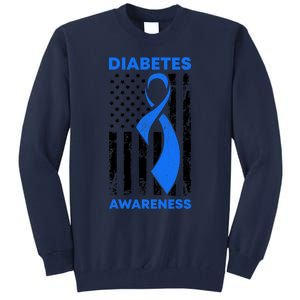 Diabetes Awareness Month American US Flag T1D Blue Ribbon Tall Sweatshirt