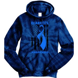 Diabetes Awareness Month American US Flag T1D Blue Ribbon Tie Dye Hoodie