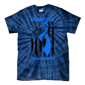 Diabetes Awareness Month American US Flag T1D Blue Ribbon Tie-Dye T-Shirt