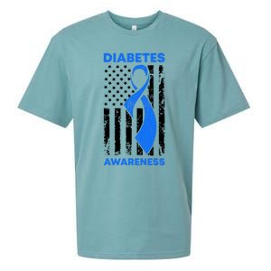 Diabetes Awareness Month American US Flag T1D Blue Ribbon Sueded Cloud Jersey T-Shirt