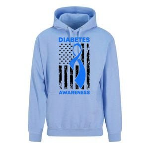 Diabetes Awareness Month American US Flag T1D Blue Ribbon Unisex Surf Hoodie