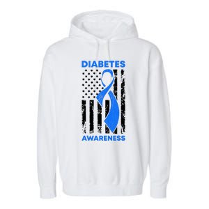 Diabetes Awareness Month American US Flag T1D Blue Ribbon Garment-Dyed Fleece Hoodie