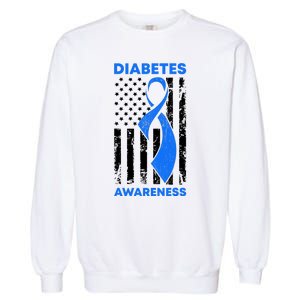 Diabetes Awareness Month American US Flag T1D Blue Ribbon Garment-Dyed Sweatshirt