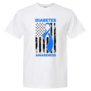 Diabetes Awareness Month American US Flag T1D Blue Ribbon Garment-Dyed Heavyweight T-Shirt